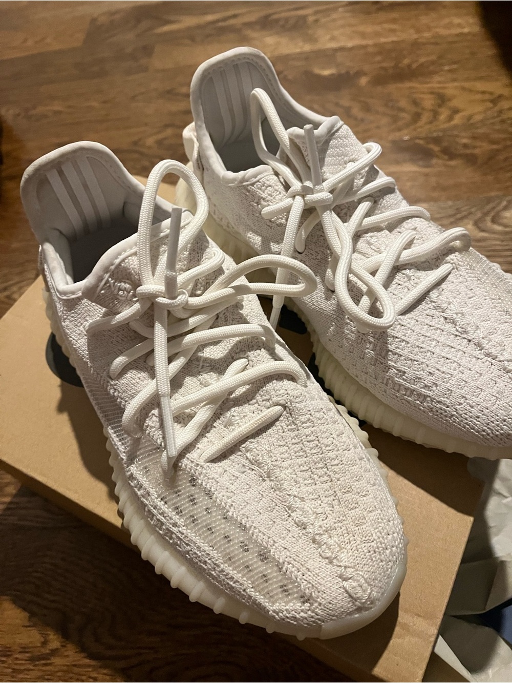 Yeezy White Knit Athletic Sneakers - Low Top Lace-Up